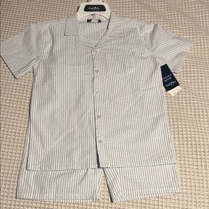 Freestyle kid’s Short Sleeve Button-Down Shirt and shorts White/ Blue Stripes